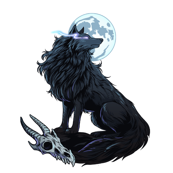 Schattenwolf mit Mond im Hintergrund